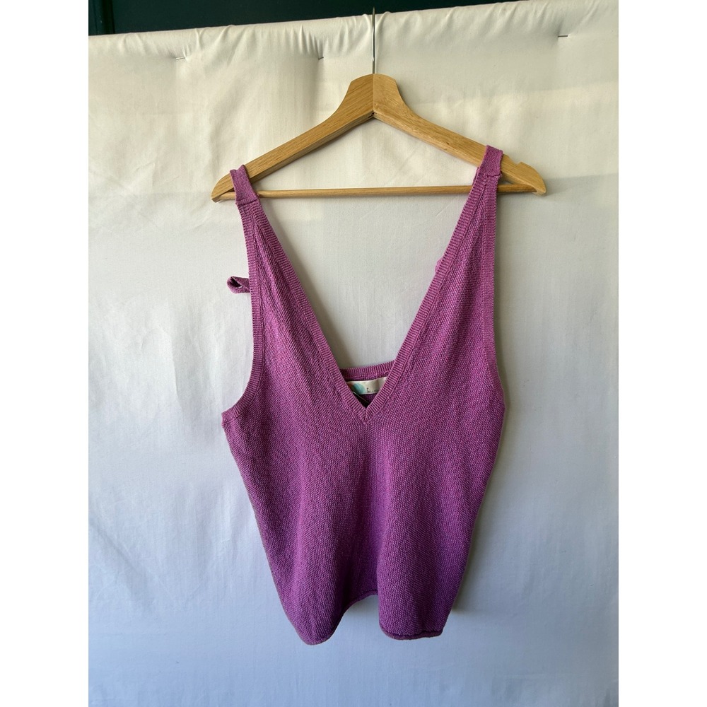 Free People Beach Purple Knit V-Neck Tie Shoulder Sweater Tank Top‎ Small - Picture 2 of 7